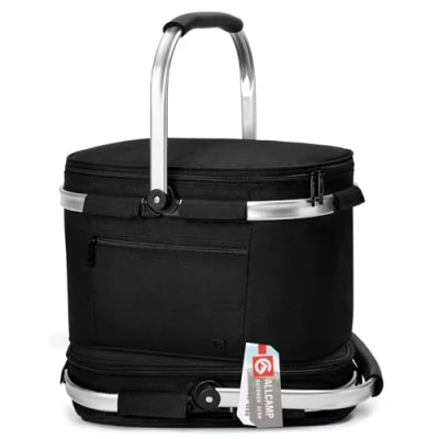 Abbildung von ALLCAMP 22L Einkaufskörbe Groß Isolierkorb Kühlkorb Kühltasche Picknickkorb Thermotasche Thermo Tasche Kühlbox Dunkelgrau