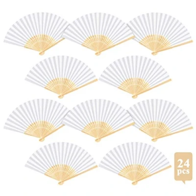 Abbildung von ABSOFINE 24 Stk Handfächer Weiß Papier Fächer Hochzeitsfächer faltbar Taschenfächer Faltfächer Klappfächer Gastgeschenk Für Hochzeit Party Geburttag DIY und Wand Dekoration