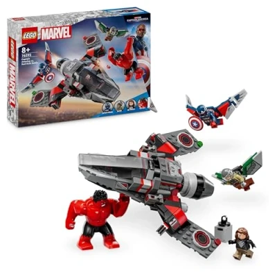 Abbildung von LEGO Marvel Showdown zwischen Captain America und Red Hulk, Geschenk für Kinder, Set mit baubarem Jet, Superhelden Spielzeug Jungen Mädchen ab 8 Jahren, Abenteuer Bauspielzeug 76292