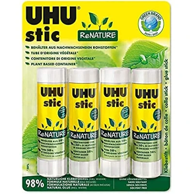 Abbildung von UHU stic ReNATURE Klebestift ohne Lösungsmittel Aus 98 Prozent natürlichen Inhaltsstoffen 4 x 40 g