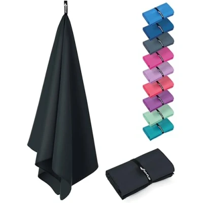 Abbildung von Fit Flip Microfaser Handtücher kompakt und leicht Mikrofaser Handtuch schnelltrocknend als Reisehandtuch, Sporthandtuch, Strandtuch Badetuch groß (1x 50x30cm, Onyx Black)