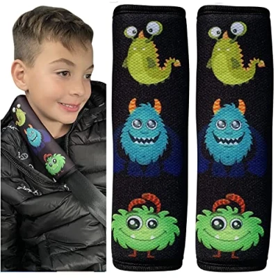 Abbildung von HECKBO 1x / 2x Auto Gurtschutz mit Monster Motiv Sicherheitsgurt Schulterpolster Schulterkissen Gurtschoner Autositze Gurtpolster für Kinder, Jungen Mädchen (2 Stück)