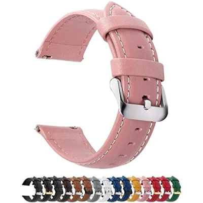 Abbildung von Fullmosa 12 Farben Uhrenarmband, Axus Serie Lederarmband Ersatz Watch Armband mit Edelstahl Metall Schließe für Damen 18mm Rosa