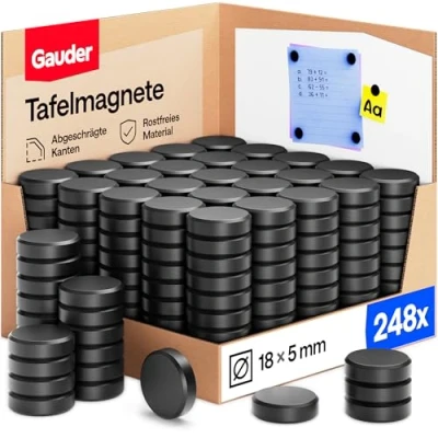 Abbildung von GAUDER Magnete für Magnettafel 248x Starke Whiteboard, Pinnwand &amp; Kühlschrank schwarz