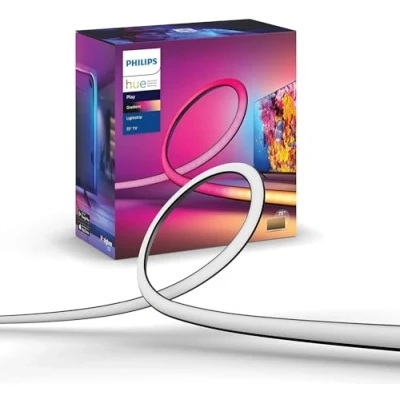 Abbildung von Philips Hue White &amp; Color Ambiance Gradient Lightstrip (75 Zoll), dimmbarer LED Streifen für den Fernseher mit 16 Mio. Farben und Farbverläufen, smarte Heimkino TV Hintergrundbeleuchtung, schwarz