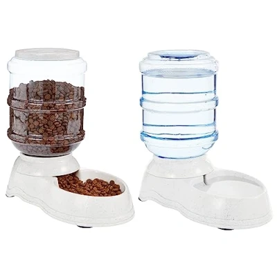 Abbildung von Amazon Basics 2 Stück, Hundefutter und Wasserspender, Futter Wasserspender für Haustiere, Größe S, Klar, Grau