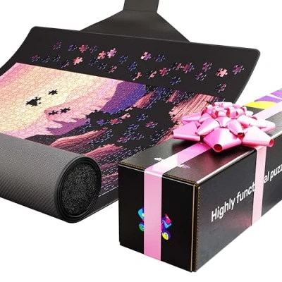 Abbildung von Puzzlup Puzzlematte bis 1500 Teile 66 x 120 cm Premium Puzzle Rolle für 500, 1000 und In Sekunden zusammenrollen Matte mit Geschenkverpackung
