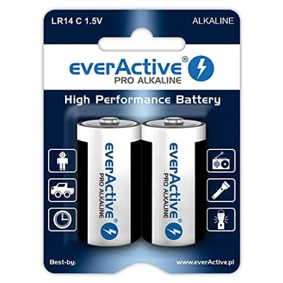 Abbildung von everActive C Batterien 12er Pack, Pro Alkaline, Baby LR14 R14 1.5V, höchster Leistung, 10 Jahre Haltbarkeit, 12 Stück Blisterkarten