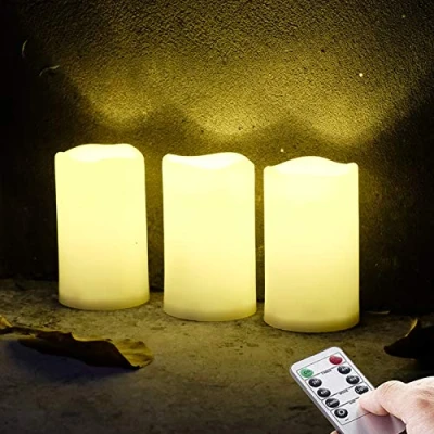 Abbildung von NONNO&amp;ZGF 3 Outdoor Stück LED im Freien Wasserdichte Kerzen, Batteriebetriebene Plastikkerze mit Fernbedienung/Timer Funktion (Warmweißes Licht) 7,5cm X 12,5cm