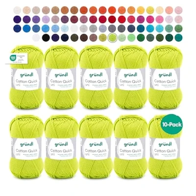 Abbildung von Gründl Cotton Quick Uni, Vorteilspack 10 Knäuel à 50 g (strapazierfähige Wolle, pflegeleichtes waschbares Garn aus 100 % Baumwolle, / 125 m, Nadelstärke: 3 4, x g), Hellgrün, 29 12 7 cm