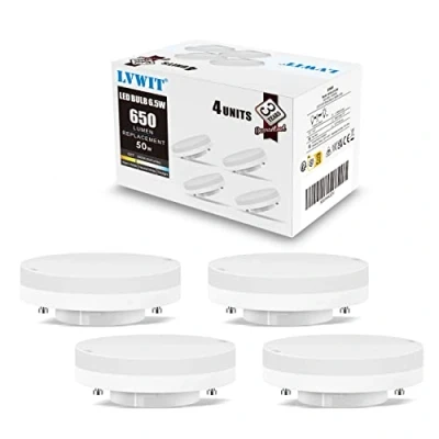 Abbildung von LVWIT GX53 LED Lampe 6.5W Warmweiß, Leuchtmittel Nicht Dimmbar Spot, 650LM, Ersatz 50W Glühbirne, 3000K, 110 Grad, CRI&gt; 80, Einbaustrahler für Schrankleuchten, 4er Pack