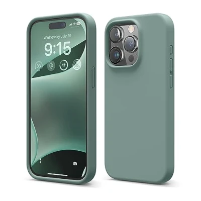 Abbildung von elago Schutzhülle aus Flüssigsilikon, kompatibel mit iPhone 15 Pro, Premium Qualität, Rundumschutz [stoßfeste Struktur 4 Schichten], weiches Mikrofaserfutter, Kratzfest (Nachtgrün)