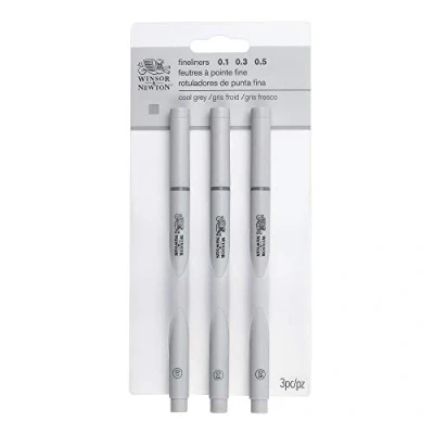 Abbildung von Winsor &amp; Newton 0290108​ Fineliner, Pigment Liner für exakte Linien und Outlines, hohe Qualität, Pigmenttinte, dokumentenecht, lichtbeständig Linenbreite, im Set 3 Stück in Grau