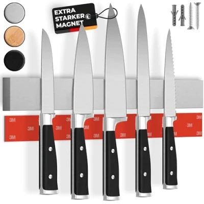 Abbildung von Magnetleiste Messer mit extra starkem Magnet Vergleichssieger 2022 Einfache Montage 3M Klebeband, selbstklebend aus Edelstahl 40cm