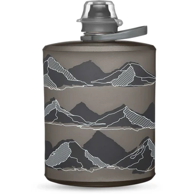 Abbildung von HydraPak Stow (500ml, 17oz) Zusammenklappbare Wasserflasche Ultraleichte &amp; verpackbare Reiseflasche, flexible Ski , Wander Fahrrad oder Kletterflasche Mammutgrau Berg Design
