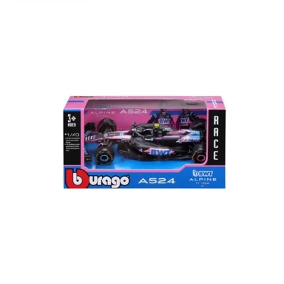 Abbildung von Bburago Formel 1 Alpine A524 (2024): Modellauto im Maßstab 1:43, von Fahrer #10 Pierre Gasly, Window Box, 12,5 cm, schwarz pink (18 38219G)