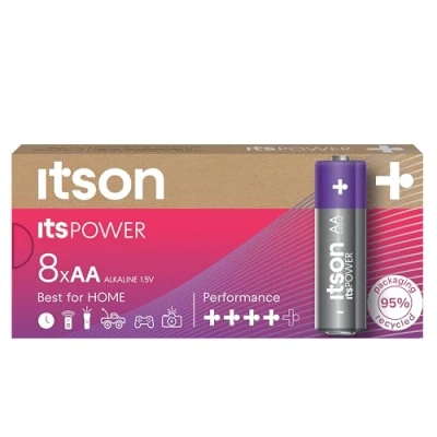 Abbildung von ITSON, Batterien AA, 8 Stück, 1.5V, Alkaline Batterien, für Uhren, Taschenlampen, Fernbedienungen, umweltfreundliche Verpackung 95% recycelt