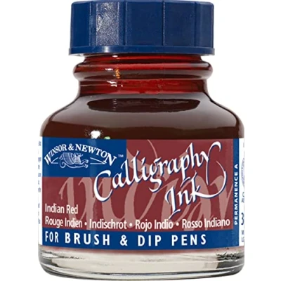 Abbildung von Winsor &amp; Newton 1111317 Kalligraphie Tuschen (für Füllfederhalter oder Schreibfedern, untereinander mischbar, lichtecht) 30 ml Flasche indischrot