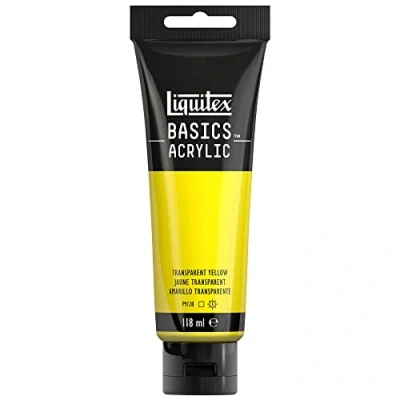 Abbildung von Liquitex 8870062 Basics Acrylfarbe Transparentgelb 118ml Tube, lichtecht, mittlere Viskosität, seidenglänzend, monopigmentiert, Archivqualität