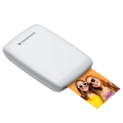 Abbildung von AGFA Photo Mini P.2 Tragbarer Zink Drucker für Sofortbilder Einfach und schnell drucken 75 x 50 mm tintenfreier Fotodrucker Smartphones Tablets Weiß