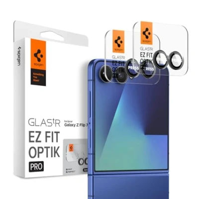 Abbildung von Spigen Glas.tR EZ Fit Optik Pro Kameraschutz kompatibel mit Samsung Galaxy Z Flip7, 2 Stück, Schwarz, Individuelle Kameraprotektion, kratzfest, 9H Härte
