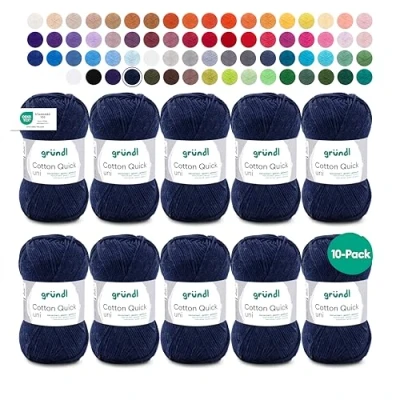 Abbildung von Gründl Cotton Quick Uni Strickgarn / Häkelgarn, 10 Knäuel à 50 g (farbenfrohes Garn aus 100% Baumwolle, OEKO TEX zertifiziert, 125 m, Nadelstärke: 3 4, x g), Dunkelblau