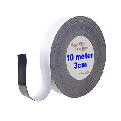 Abbildung von TUKA 10m x 30mm 1mm Magnetband Wiederbeschreibbar, Kennzeichnungsband für Lagerkennzeichen, Whiteboard, Kühlschrank, Magnettafeln usw. Beschreibbar Abwichbar Zuschneidbar, Weiß TKD9046 white 3cm