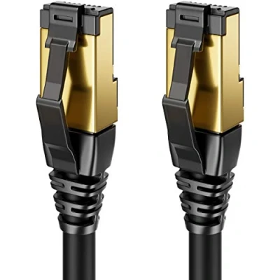 Abbildung von deleyCON 0,5m CAT8.1 LAN Kabel Patchkabel Netzwerkkabel RJ45 DSL Kupfer S/FTP Schirmung 2000 MHz 40 Gbit CAT.8 Ethernet Stecker vergoldet Schwarz