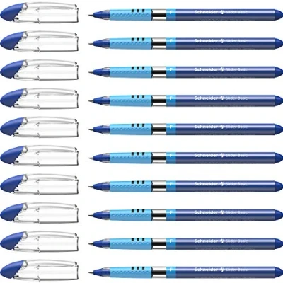 Abbildung von Schneider 151003 Slider Basic Kugelschreiber (Kappenmodell mit Soft Grip Zone und der Strichstärke F=Feinstrich) 10er Packung, blau