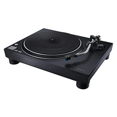 Abbildung von Technics SL 100C Plattenspieler mit Direktantrieb, AT VM95C Tonabnehmer, Autolift, 3 Geschwindigkeiten, Staubschutz, PHONO Kabel, schwarz