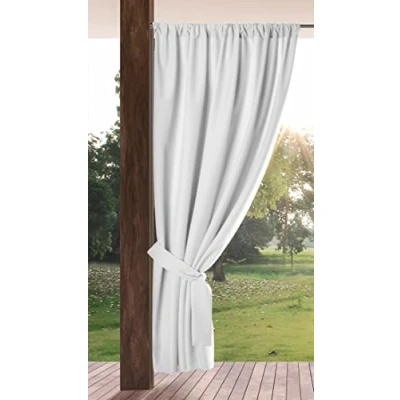 Abbildung von Eurofirany Garden Outdoorvorhäng mit Stangentaschen 1 STK. Sonnenschutz Sichtschutz Winddicht Wasserdicht Outdoor Vorhäng für Pavillon Terrasse Pergola Balkon, 155x200 cm, Weiß