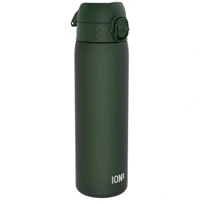 Abbildung von Ion8 Trinkflasche, 500 ml, Auslaufsicher, Einhandöffnung, Sichere Verriegelung, Spülmaschinenfest, BPA frei, Tragegriff, Klappdeckel, Leicht zu Reinigen, Klimaneutral, Dunkelgrün