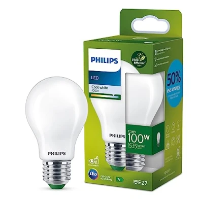 Abbildung von Philips LED Classic ultraeffiziente E27 Lampe, mit Energieeffizienzklasse A, ersetzt 100W, matt, kaltweiß