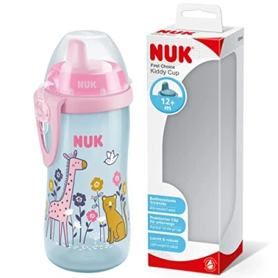 Abbildung von NUK First Choice Kiddy Cup Trinklernbecher 12+ Monate auslaufsichere beißresistenter Trinkschnabel Clip &amp; Schutzkappe 300 ml BPA frei Giraffe (pink), 10255669, Polypropylen (PP)