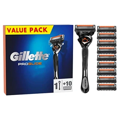 Abbildung von Gillette ProGlide Rasierer für Männer, 1 Rasierer, 10 Ersatzklingen, entwickelt eine gründliche Rasur, mit Gleitstreifen