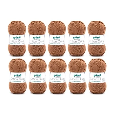 Abbildung von Gründl Cotton Quick Uni Strickgarn/Häkelgarn, 10 Knäuel à 50 g (farbenfrohes Garn aus 100% Baumwolle, OEKO TEX zertifiziert, / 125 m, Nadelstärke: 3 4, x g), Caramell, 29 12 7 cm