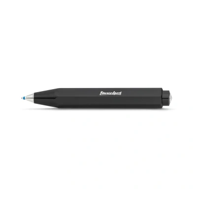Abbildung von Kaweco Skyline Sport Black Business Kuli aus hochwertigem Kunststoff im Acht Kant Design I Taschen Kugelschreiber 12g leicht mit zuverlässiger Herzkurvenmechanik Druckkugelschreiber 10,5cm Schwarz
