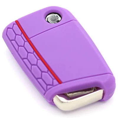 Abbildung von Schlüssel Hülle VB für 3 Tasten Auto Silikon Cover Schlüsselhülle Etui Schutzhülle (Lila)