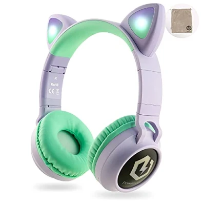 Abbildung von PowerLocus Bluetooth Kopfhörer Kinder, LED Katzenohren, 85dB Sichere Lautstärke, 5.3, Micro SD/TF, HD Stereo, Kabellose und Kabel, Kinder mit Mikrofon für Handy, Tablets, PC,Reisen