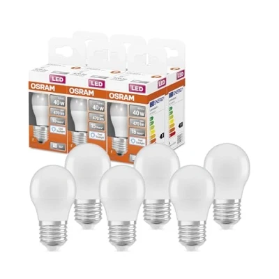 Abbildung von OSRAM LED Star Classic A40 Lampe für E27 Sockel, Birnenform, FR, 470 Lumen, tageslichtweiß (6500K), Ersatz herkömmliche 40W Glühbirnen, nicht dimmbar, 6er Pack