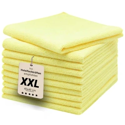 Abbildung von ZOLLNER 10er Set Mikrofasertücher für streifenfreien Glanz flusenfreie und saugstarke Reinigungstücher waschbar bis 60C 40x40cm in gelb Hotelqualität