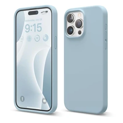 Abbildung von elago Schutzhülle aus Flüssigsilikon, kompatibel mit iPhone 15 Pro Max, Premium Qualität, Rundumschutz [stoßfeste Struktur 4 Schichten], Innenfutter Mikrofaser, weich, Kratzfest, Himmelblau