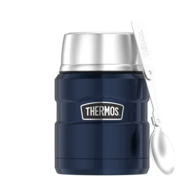 Abbildung von Thermos Stainless King Food JAR 0,47l, Midnight Blue, Thermosbehälter aus Edelstahl mit Löffel, 6h heiß / 24h kalt, absolut dicht für Suppe, Müsli, Thermobehälter Essen, spülmaschinenfest