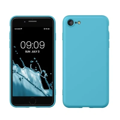 Abbildung von kwmobile Hülle kompatibel mit Apple iPhone SE (2022) / (2020) 8 7 gummierte TPU Silikon Handyhülle Schutzhülle für kabelloses Laden Case in Meerblau