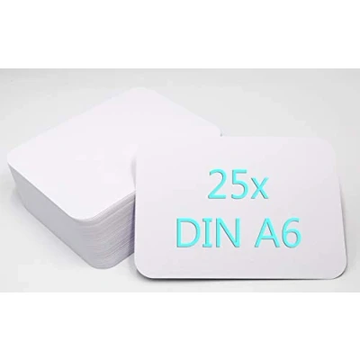 Abbildung von DIN A6 Postkarten Karteikarten Set Blanko zum Selbstgestalten Wahlweise mit Umschlägen und runden Ecken (weiss matt rund 350g/m², 25 Karten ohne Umschläge)