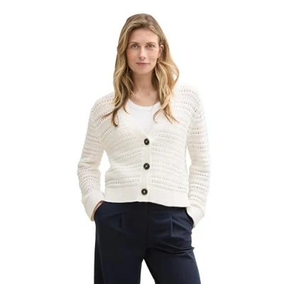 Abbildung von TOM Tailor MIT Vausschnitt Strickjacke, Damen, Größe: Medium, Whisper white