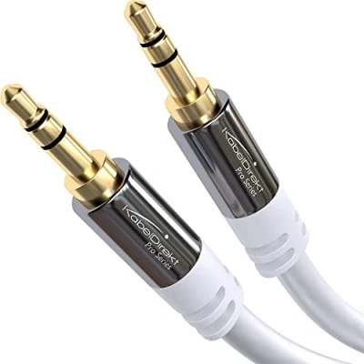 Abbildung von KabelDirekt Aux Kabel &amp; 3,5mm Klinkenkabel 2 m bruchfeste Metallstecker (Audiokabel/Kopfhörer mit perfektem Stereo Klang, 3.5mm Klinke für Handy, PC/Laptop, Auto und HiFi, weiß)
