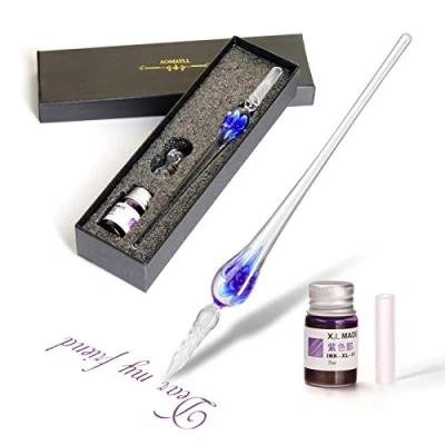 Abbildung von AOKUY Handmade Dip Pen aus Glas,Glasstifte Set,Kalligraphie Stift Schreiben, für Grußkarten, Unterschriften, Zeichnen, Schreiben.
