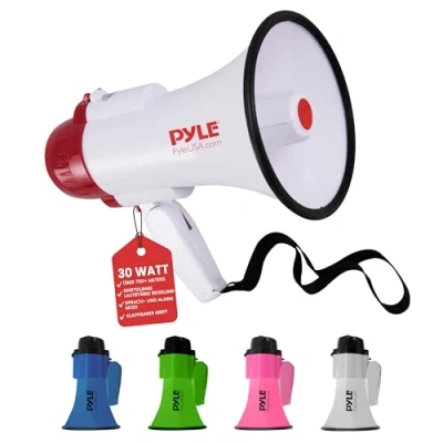 Abbildung von Pyle Megaphon mit Sirene, Signalhorn Siren Megaphone Mini Megafon Kinder &amp; Erwachsene 20W, Faltbare Sirene Mikrofon, Lautstärke Einstellbar Batteriebetrieben Reichweite: 550m