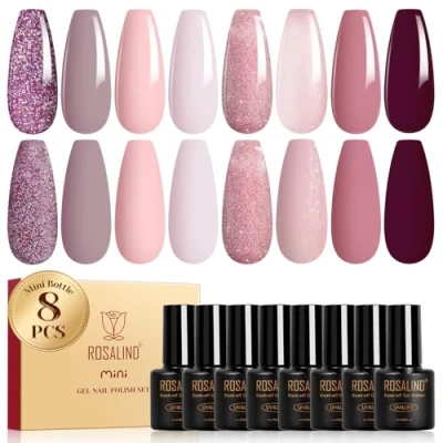 Abbildung von ROSALIND UV Nagellack Lila, 8 Farben Glitzer Lila Haferflocken Rosa Nude Farbgel Gelnägel, Soak Off LED Gel lack Maniküre Geschenkset